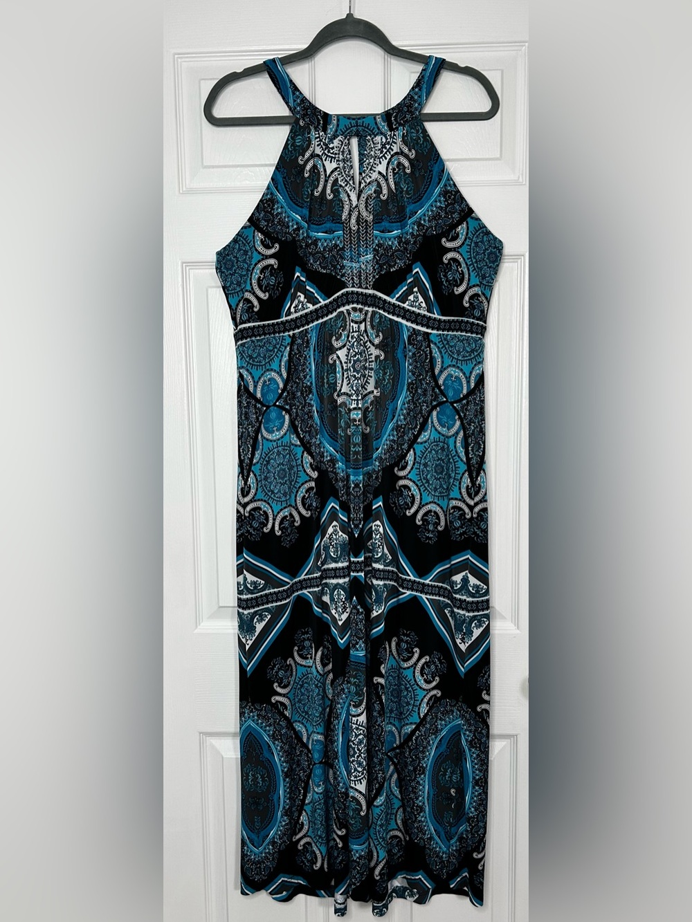 INC International Concepts Black & Teal Print Maxi Dress, size 0X/12W